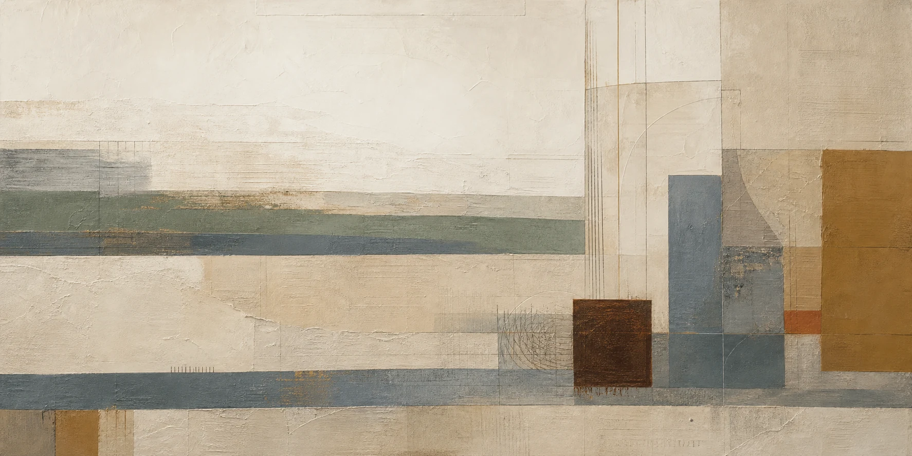 Quiet Horizons panoramic artwork shown in an architectural wall study